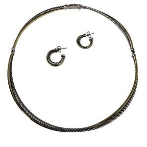 sterling silver and 18k yellow gold David Yurman Cuff necklace and hoop earrings